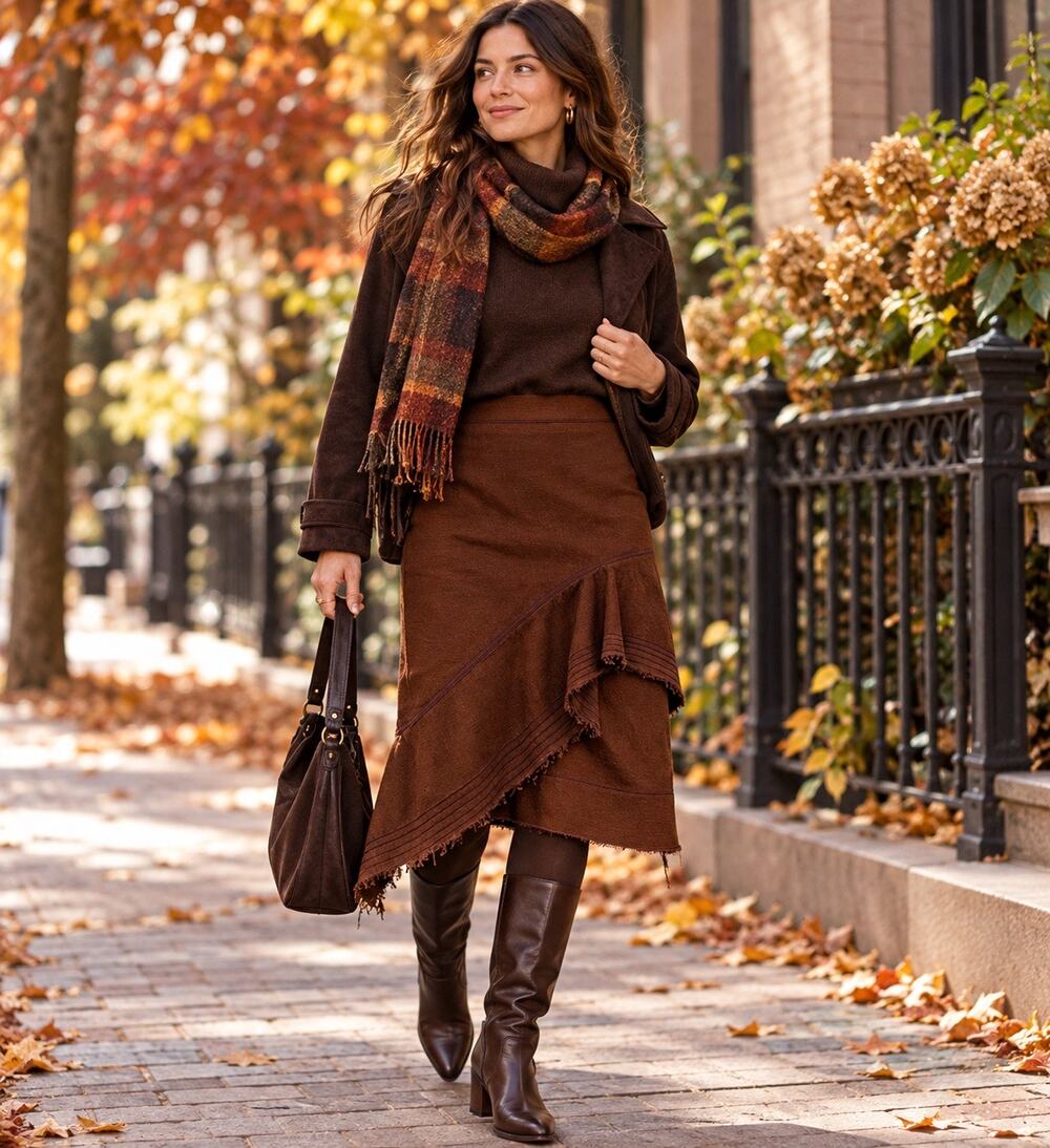 Prairie Underground Brown Organic Cotton Asymmetric Raw Edge Pencil Skirt Boho S
